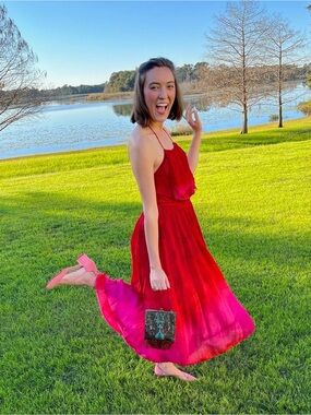 Tracy Reese Red and Pink Midi Dress